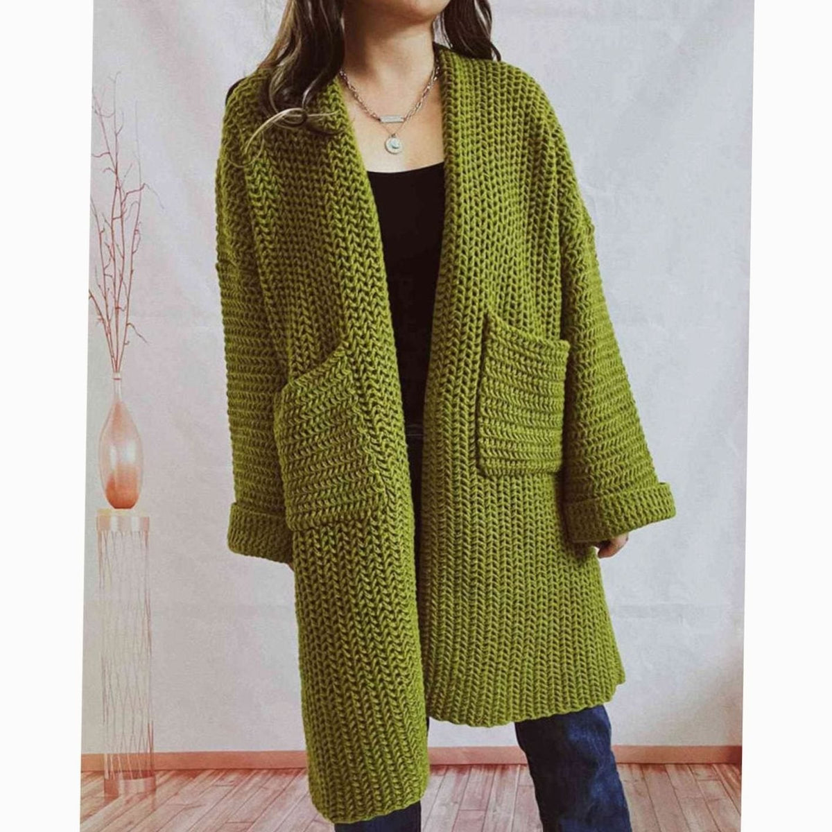 Women's Oversized Chunky Knit Open-Front Long Cardigan with Pockets