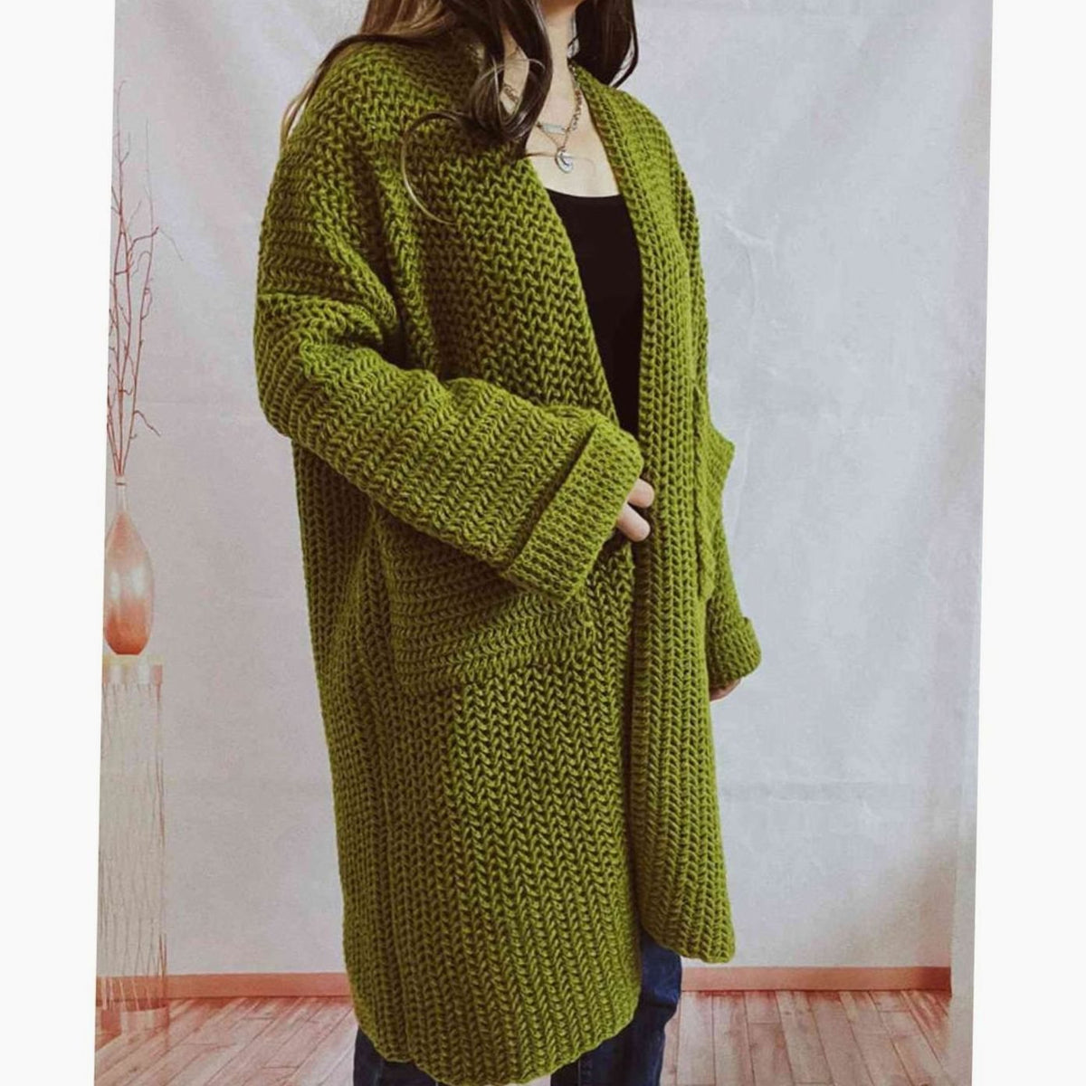 Women's Oversized Chunky Knit Open-Front Long Cardigan with Pockets