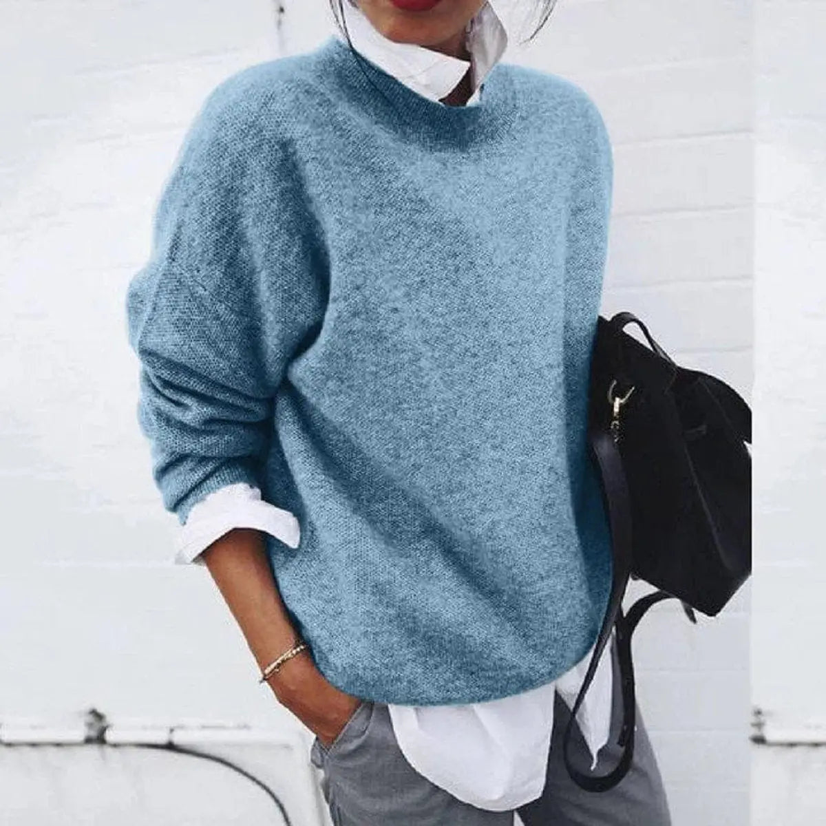 Women's Oversized Crew Neck Soft Knit Sweater Jumper