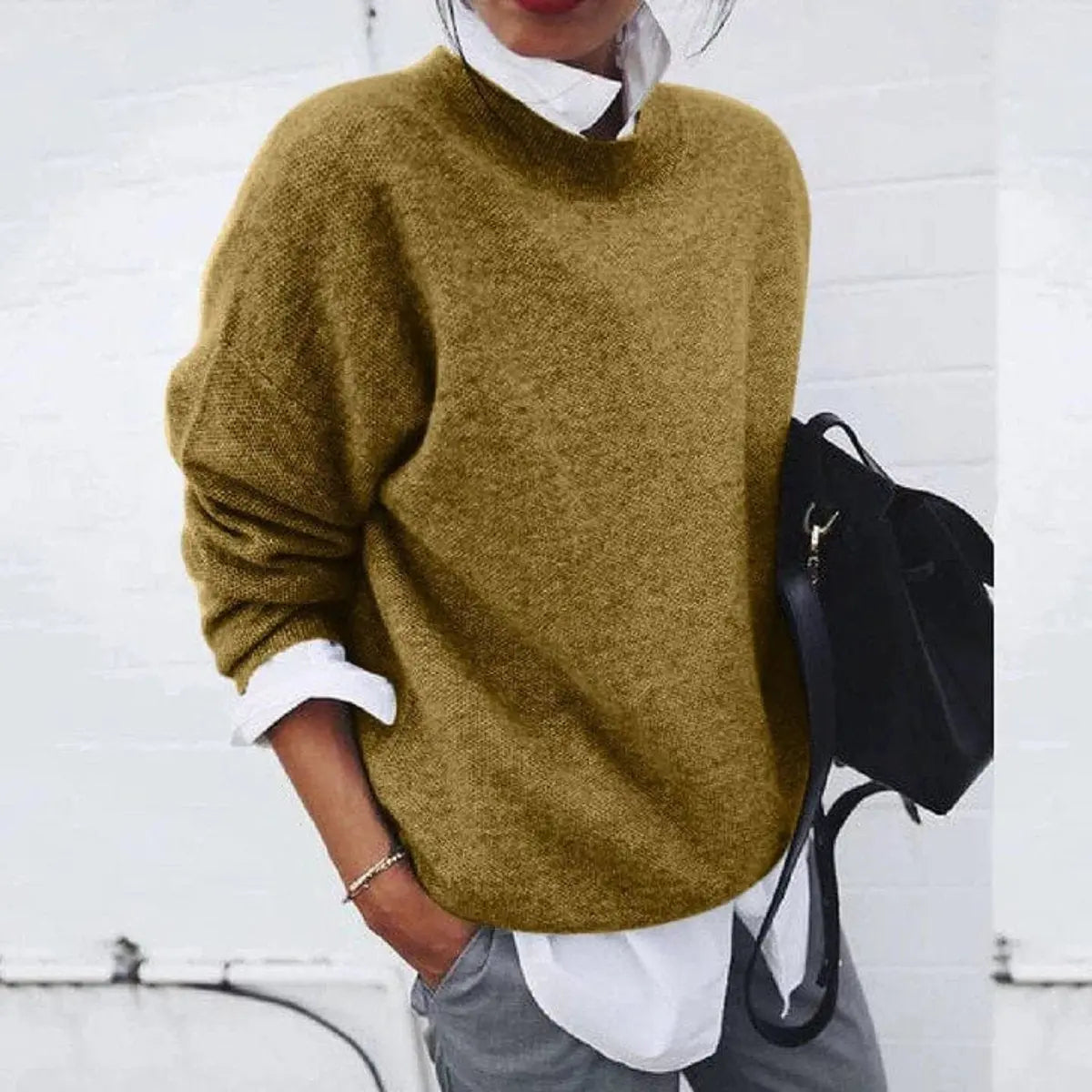 Women's Oversized Crew Neck Soft Knit Sweater Jumper