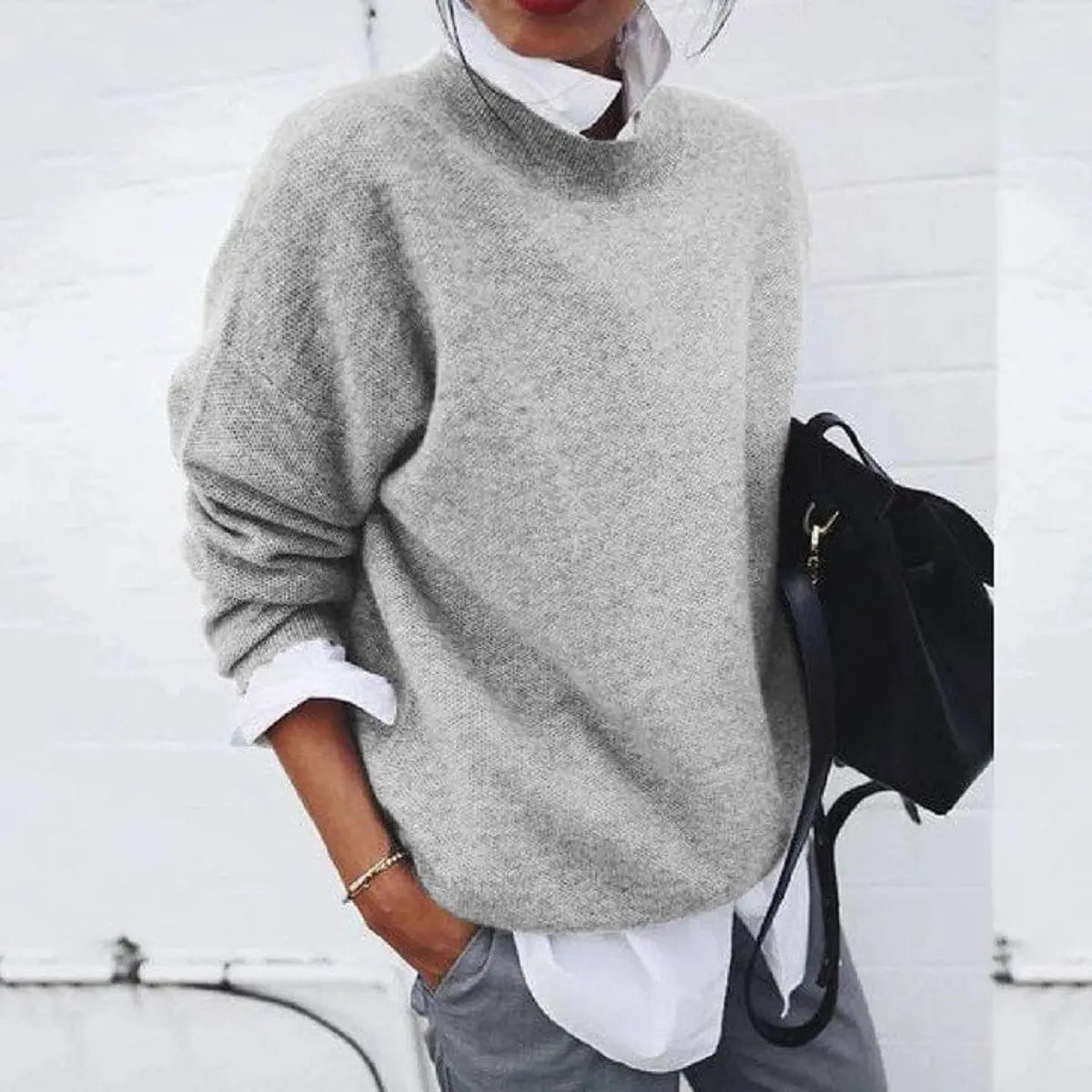 Women's Oversized Crew Neck Soft Knit Sweater Jumper
