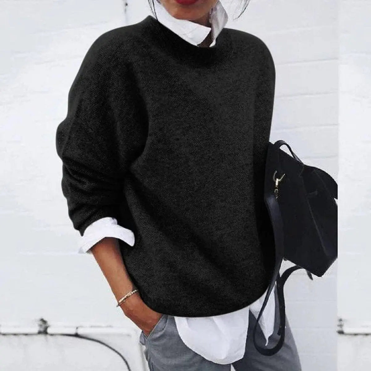Women's Oversized Crew Neck Soft Knit Sweater Jumper
