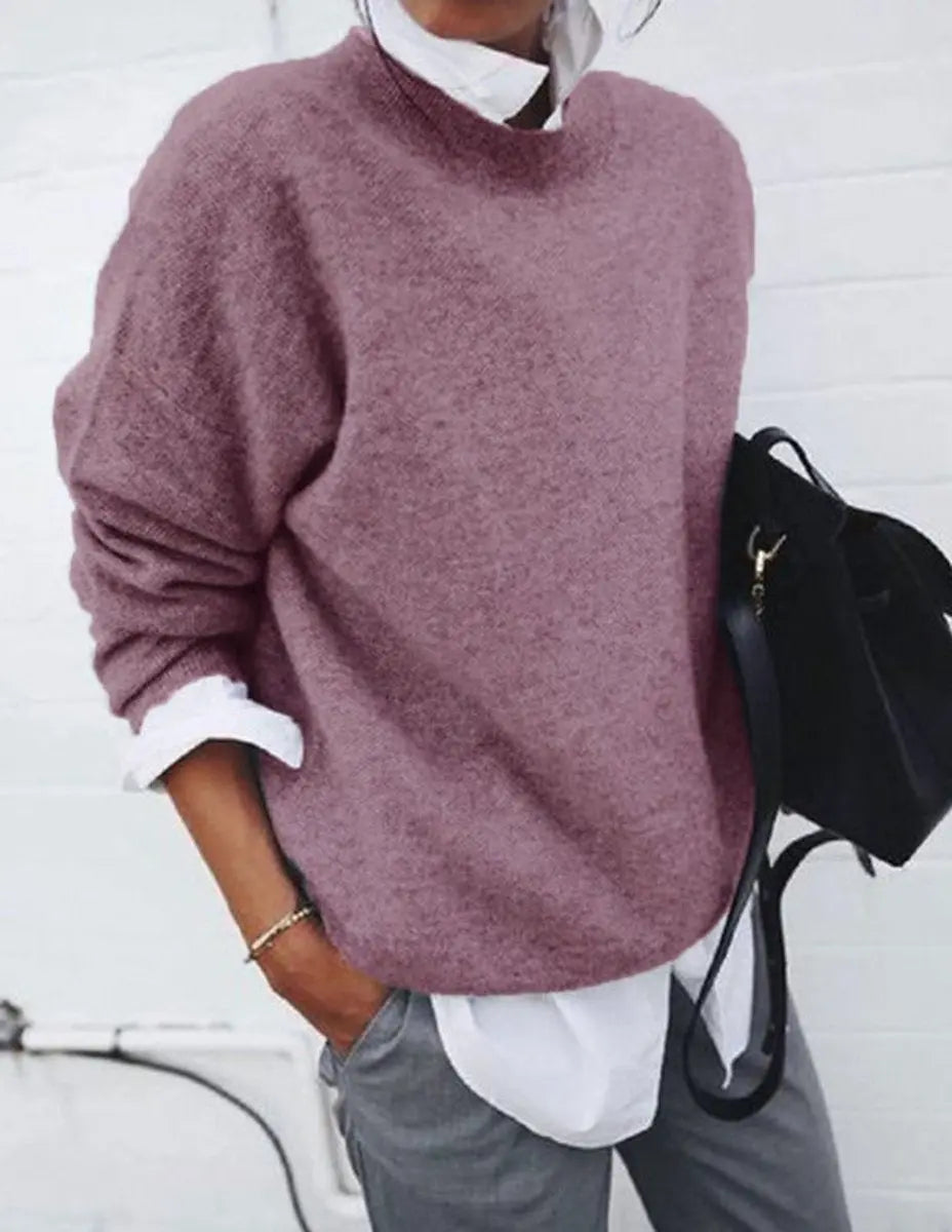Women's Oversized Crew Neck Soft Knit Sweater Jumper