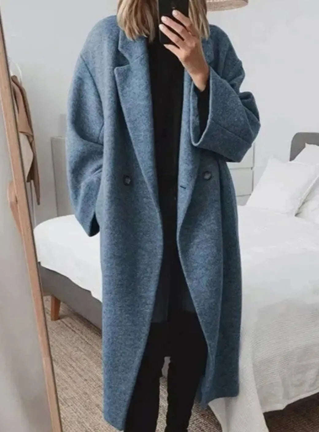 Women's Oversized Double-Breasted Button-Down Coat