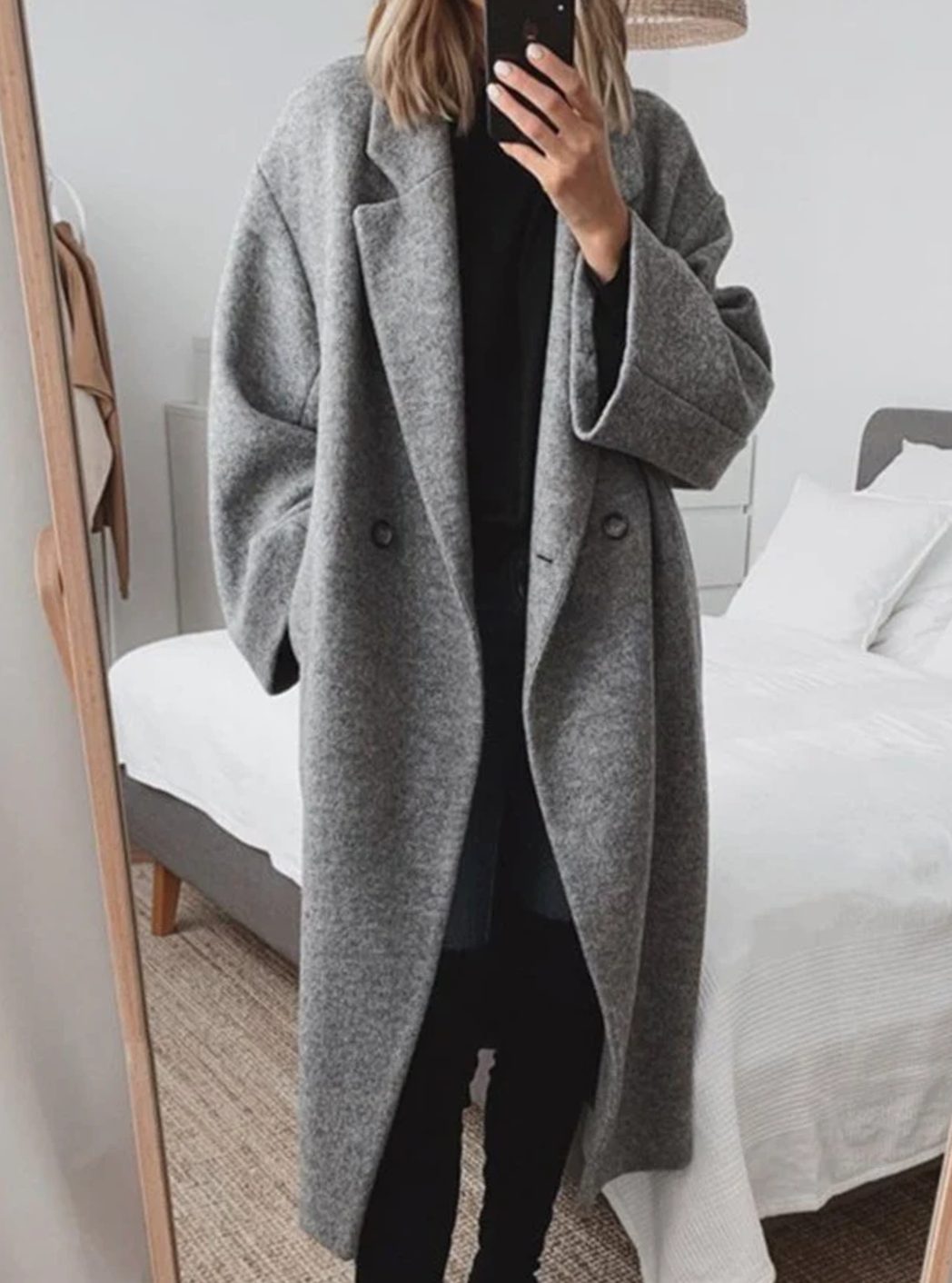 Women's Oversized Double-Breasted Longline Wool-Blend Coat