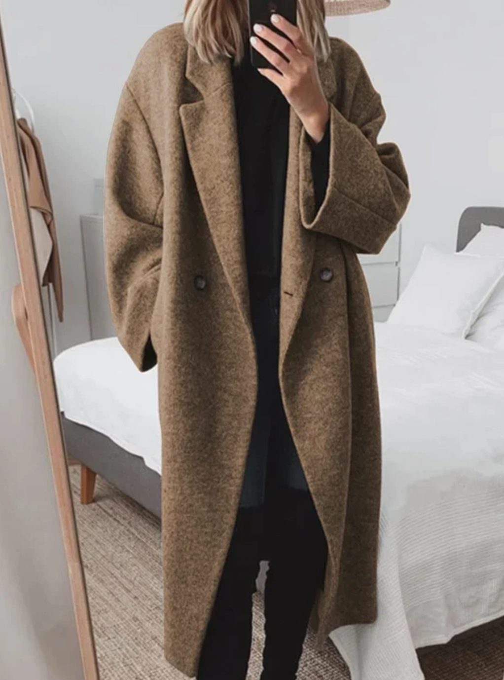 Women's Oversized Double-Breasted Longline Wool-Blend Coat