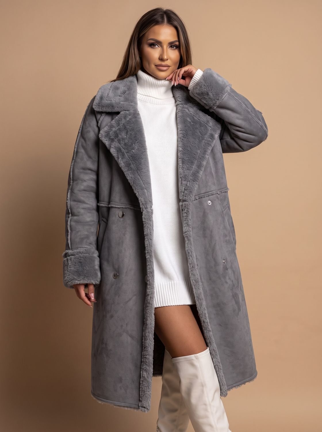 Ivy | Women's Oversized Faux Shearling Double-Breasted Long Coat