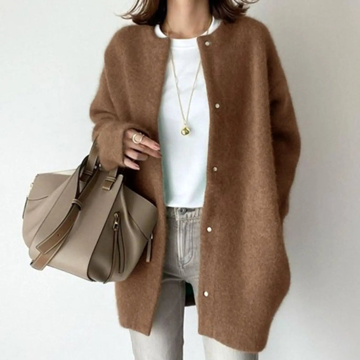 Women's Oversized Fluffy Button-Down Winter Cardigan