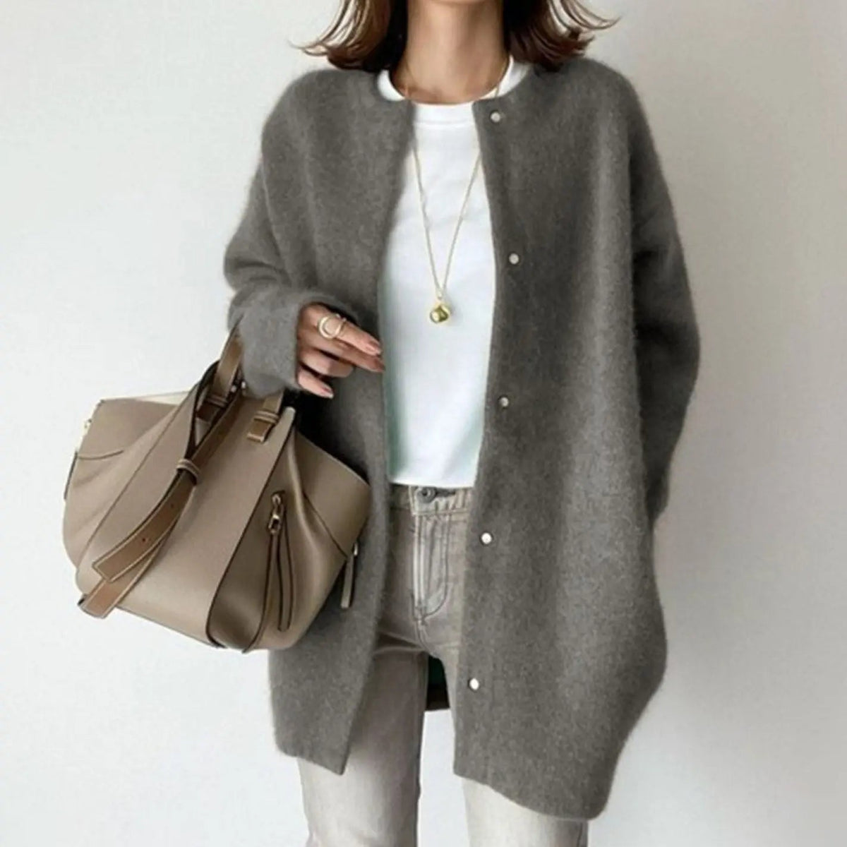 Women's Oversized Fluffy Button-Down Winter Cardigan