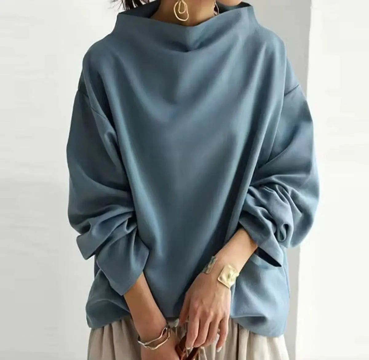 Women's Oversized High-Neck Knit Sweater Relaxed Pullover Top