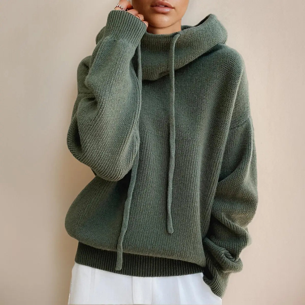 Women's Oversized Hooded Knit Turtleneck Sweater