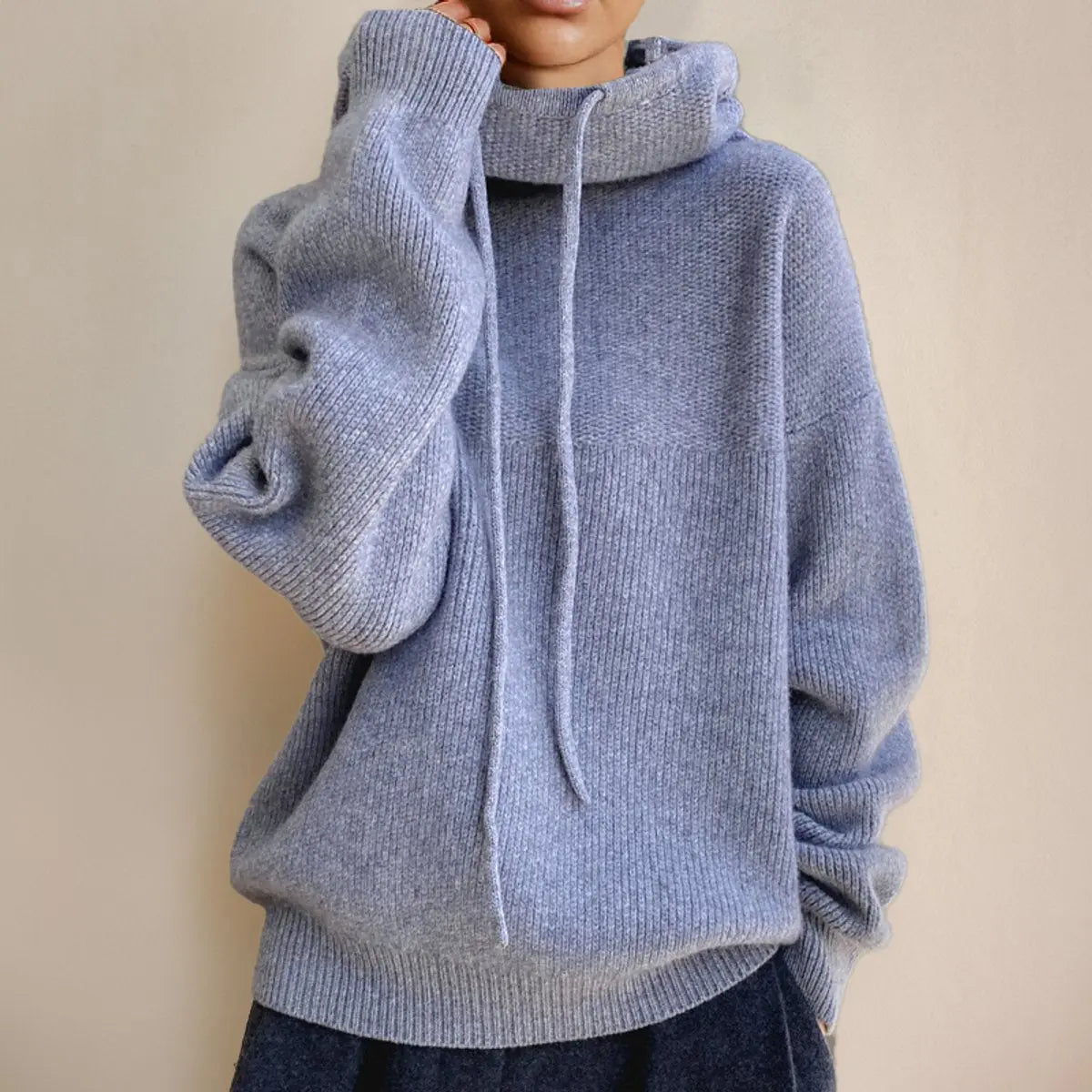 Women's Oversized Hooded Knit Turtleneck Sweater