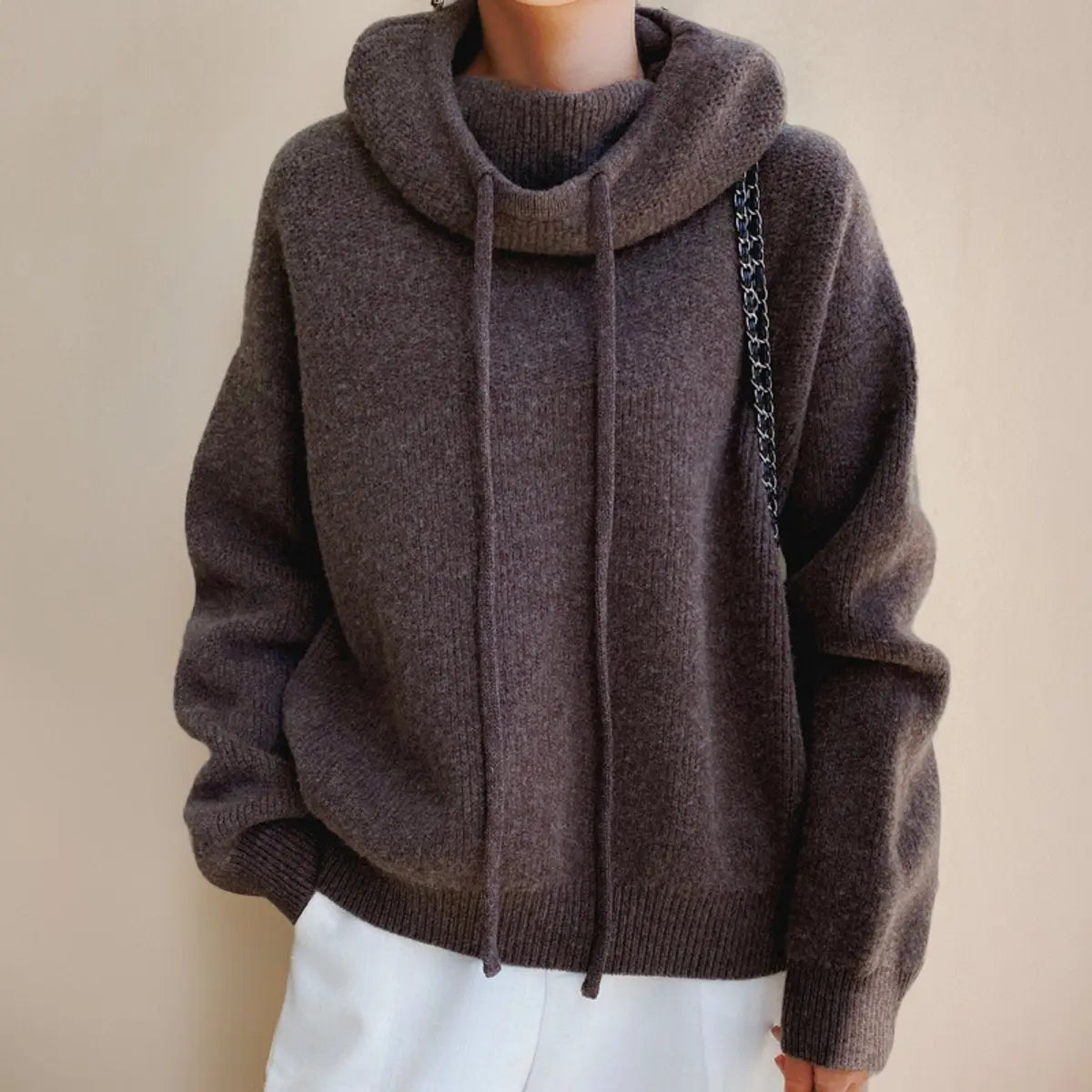 Women's Oversized Hooded Knit Turtleneck Sweater