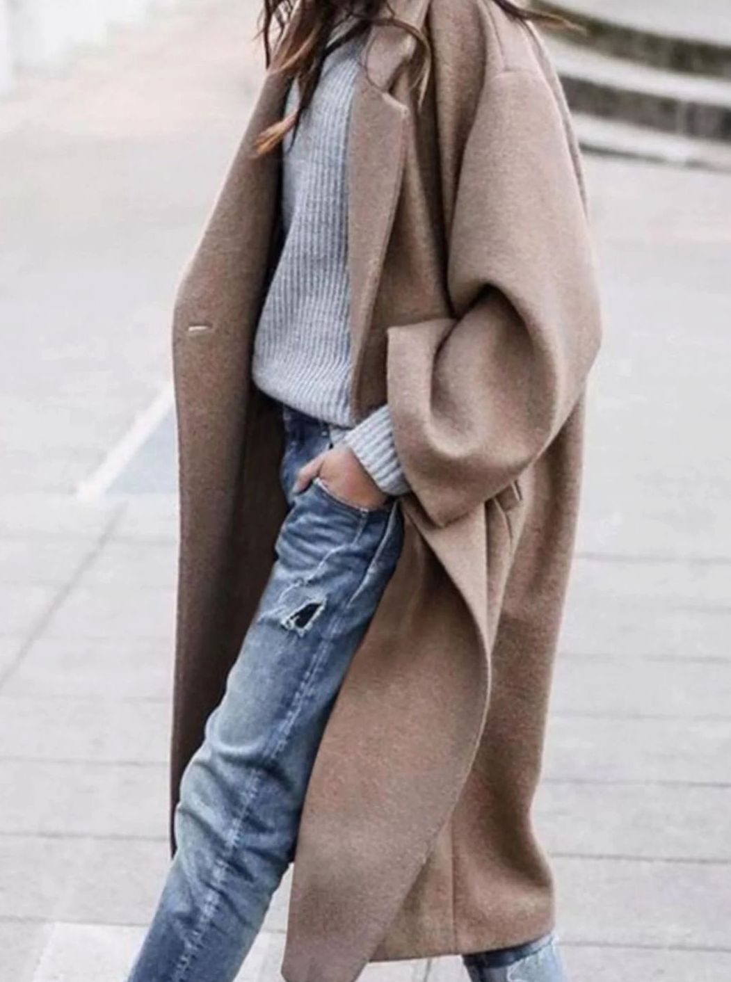 Women's Oversized Long Wool Coat Single-Breasted Winter Coat