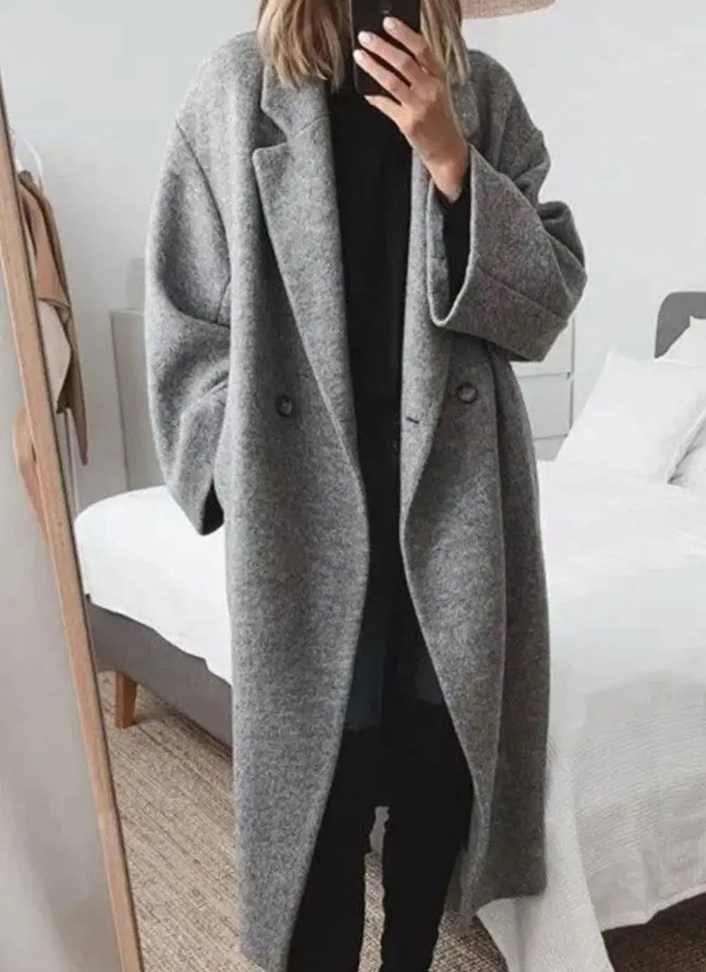 Women's Oversized Relaxed Fit Double-Breasted Long Coat