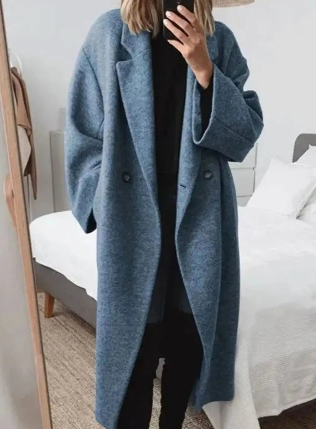 Women's Oversized Relaxed Fit Double-Breasted Long Coat