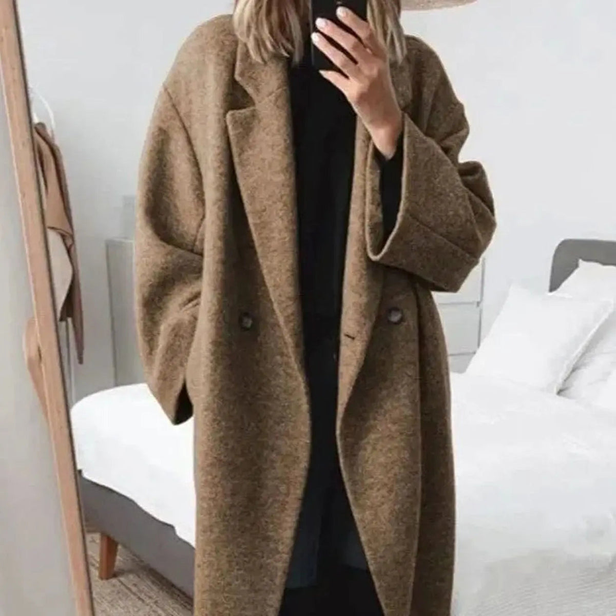 Women's Oversized Relaxed Fit Double-Breasted Long Coat