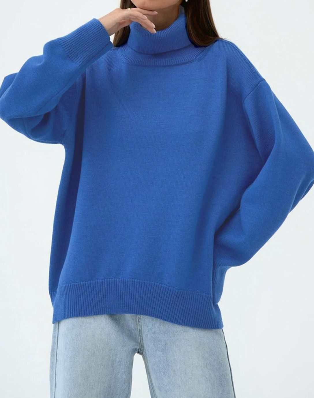Women's Oversized Roll Neck Jumper Drop Shoulder Knit Pullover