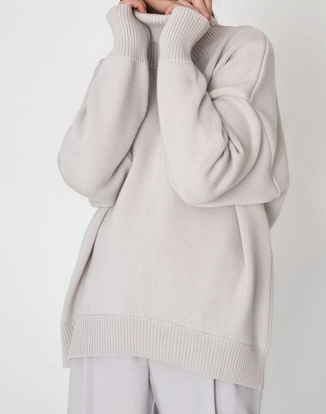 Women's Oversized Roll Neck Jumper Drop Shoulder Knit Pullover