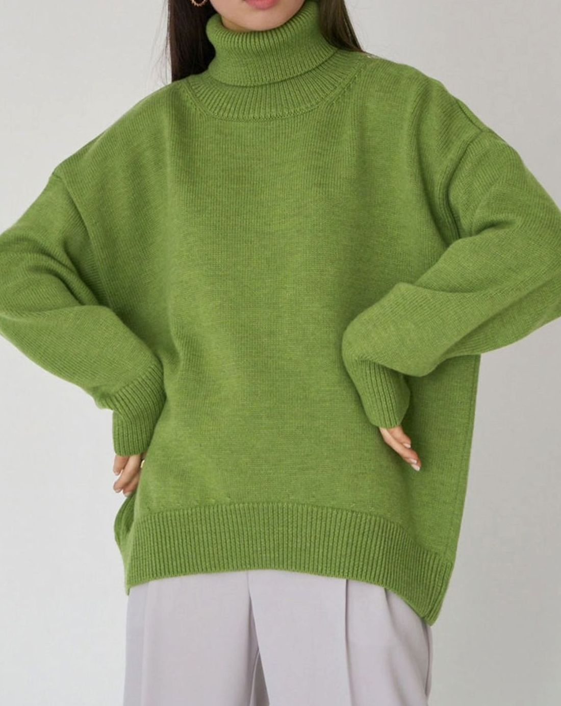 Women's Oversized Roll Neck Jumper Drop Shoulder Knit Pullover