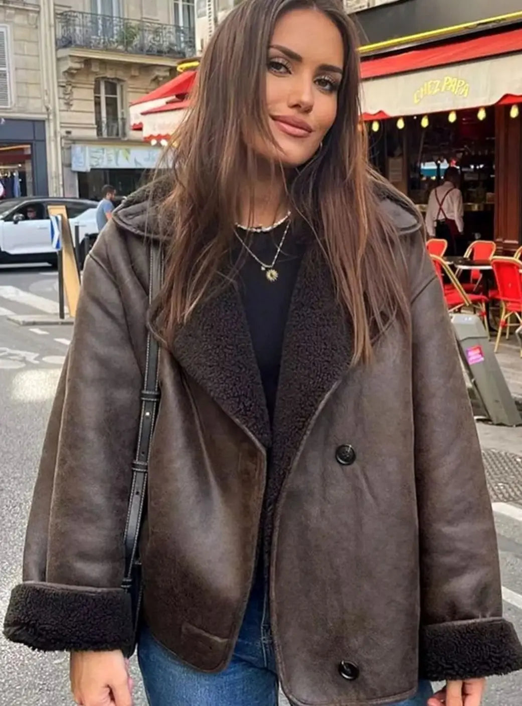 Women's Oversized Shearling-Lined Double-Breasted Jacket