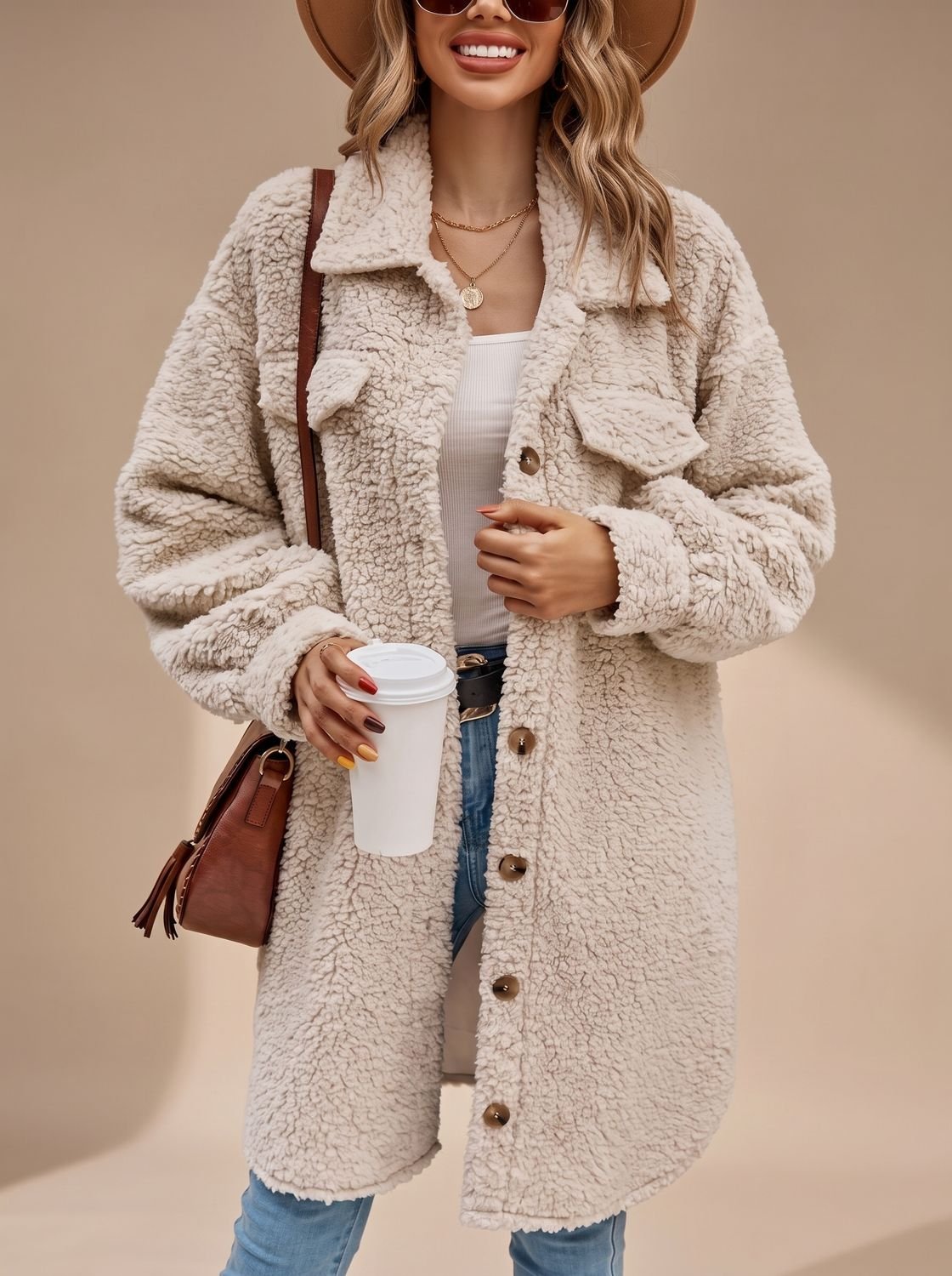 Willow | Women's Oversized Teddy Coat Long Button-Down Sherpa Jacket