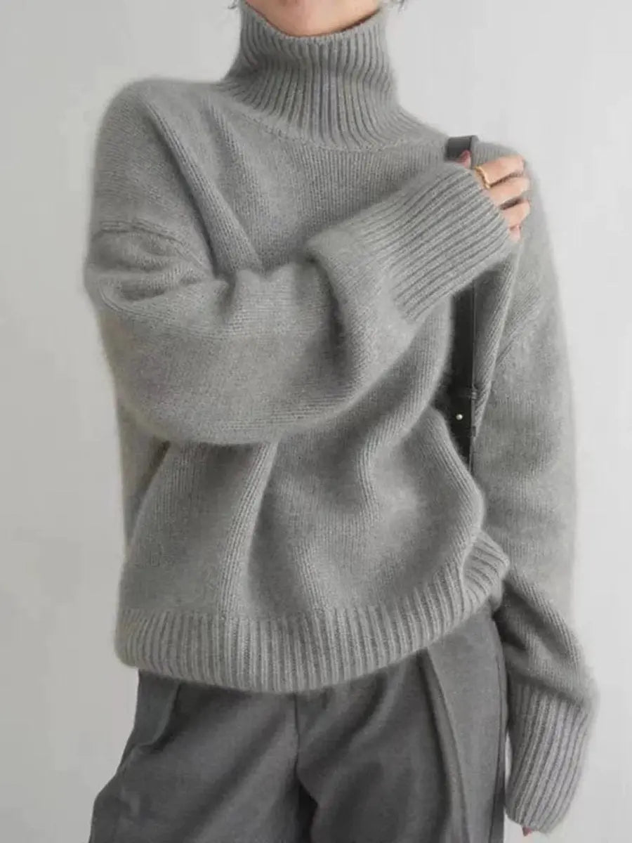 Women's Oversized Turtleneck Cashmere Knit Sweater Jumper