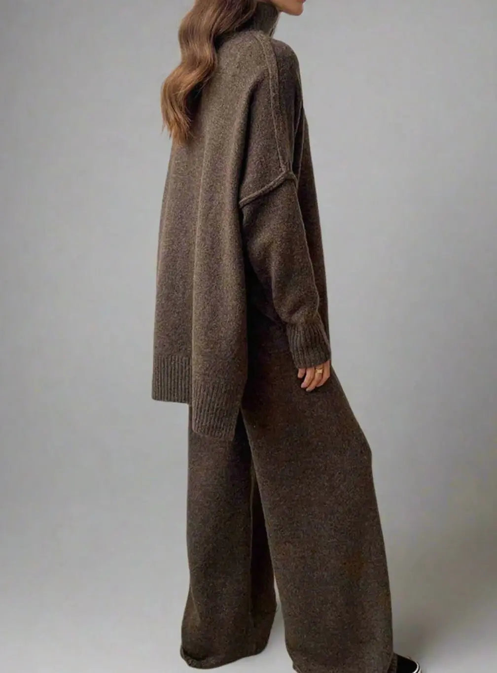 Women's Oversized Turtleneck Knit Wide-Leg Lounge Set