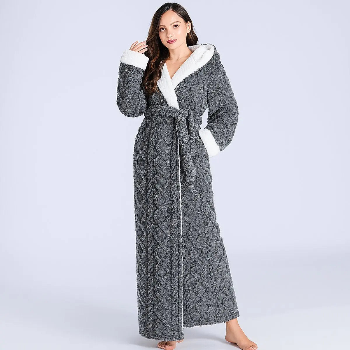 Womens Plush Fleece Ankle-Length Belted Dressing Gown