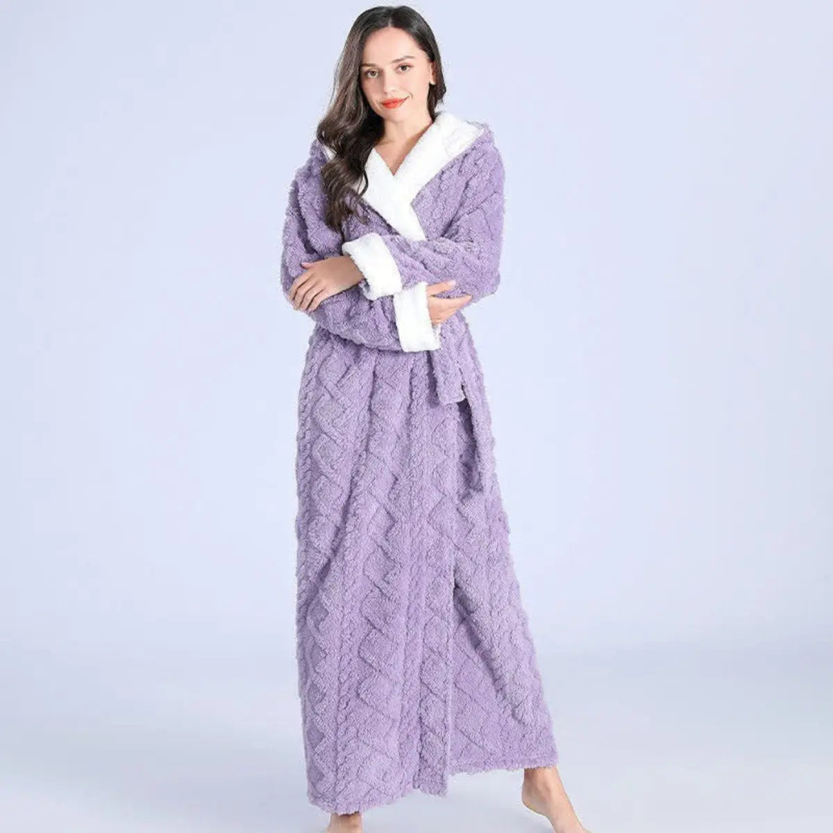 Womens Plush Fleece Ankle-Length Belted Dressing Gown