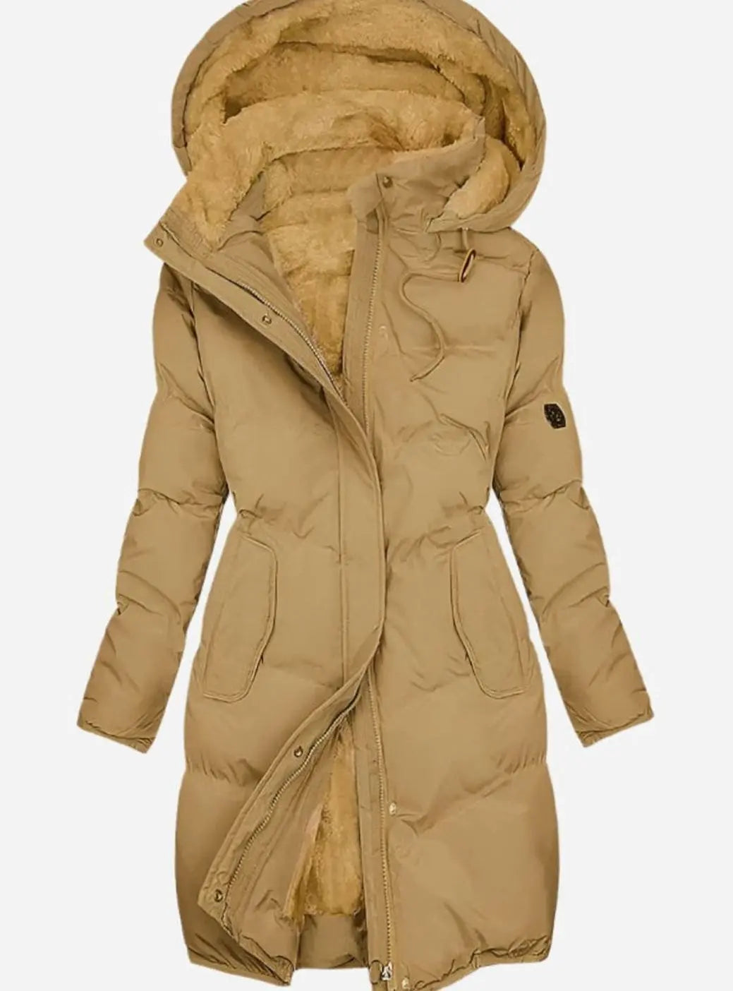 Women's Quilted Fleece-Lined Long Hooded Coat Full-Zip Parka