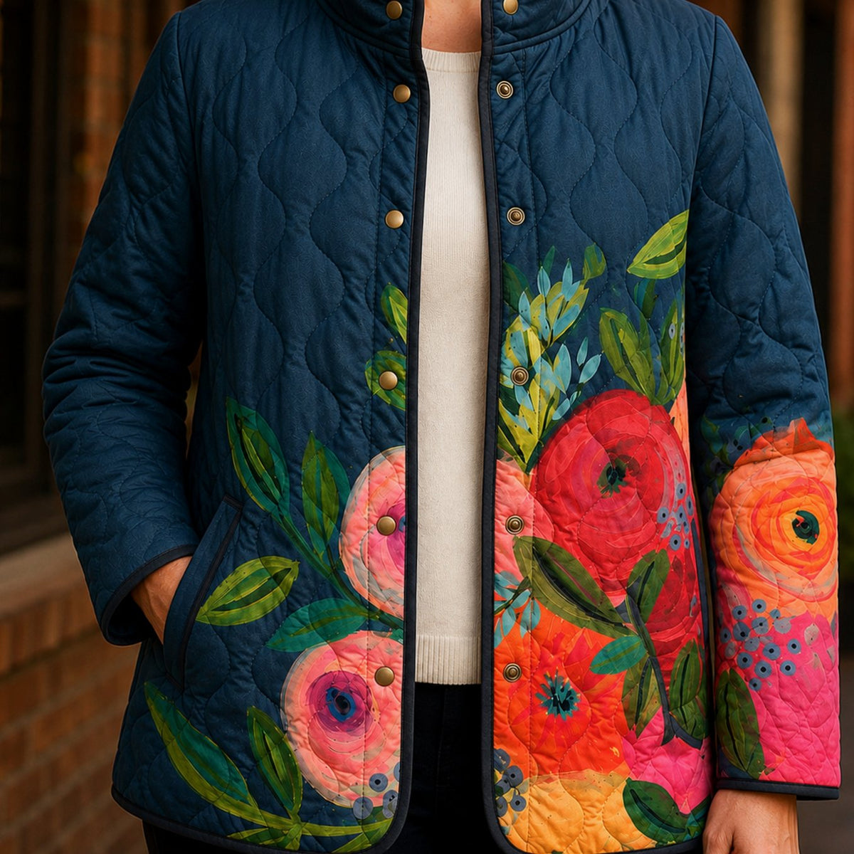 Women's Quilted Floral Snap-Front Padded Jacket