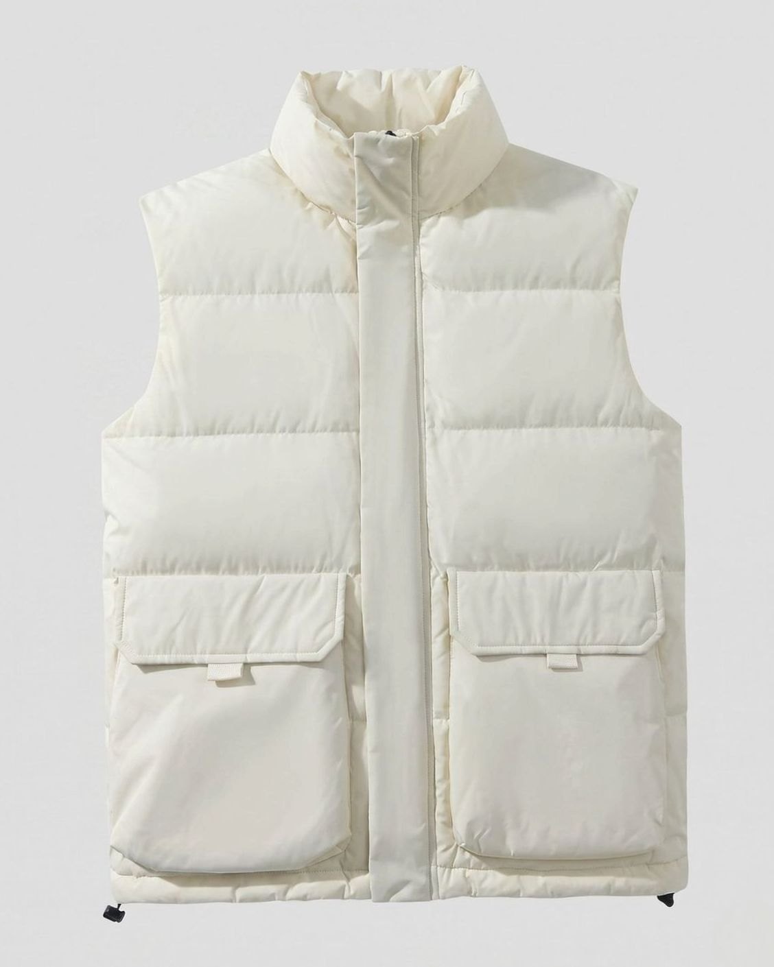 Women's Quilted Funnel-Neck Sleeveless Puffer Gilet Flap Pockets, Ecru