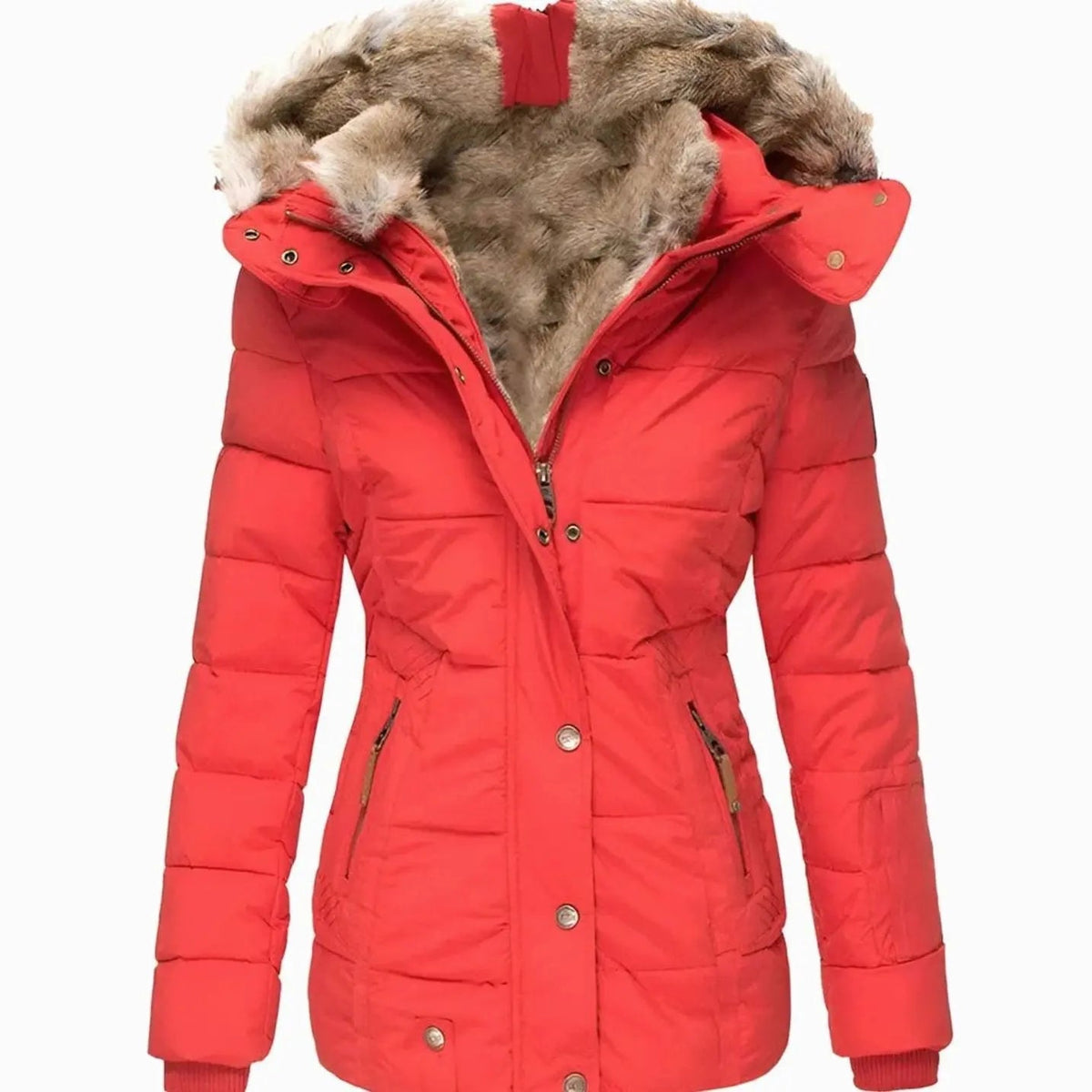 Women's Quilted Hooded Faux Fur Trim Puffer Jacket