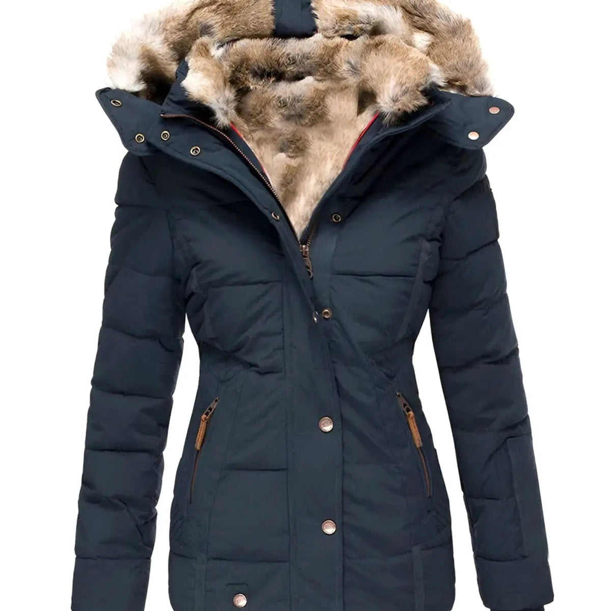 Women's Quilted Hooded Faux Fur Trim Puffer Jacket