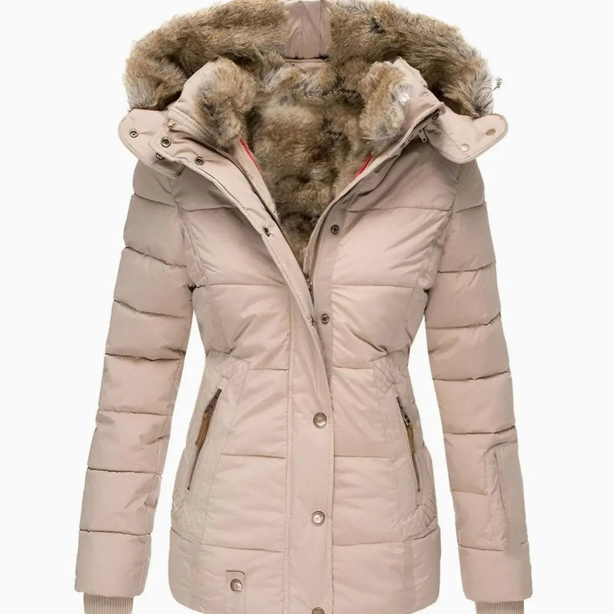 Women's Quilted Hooded Faux Fur Trim Puffer Jacket
