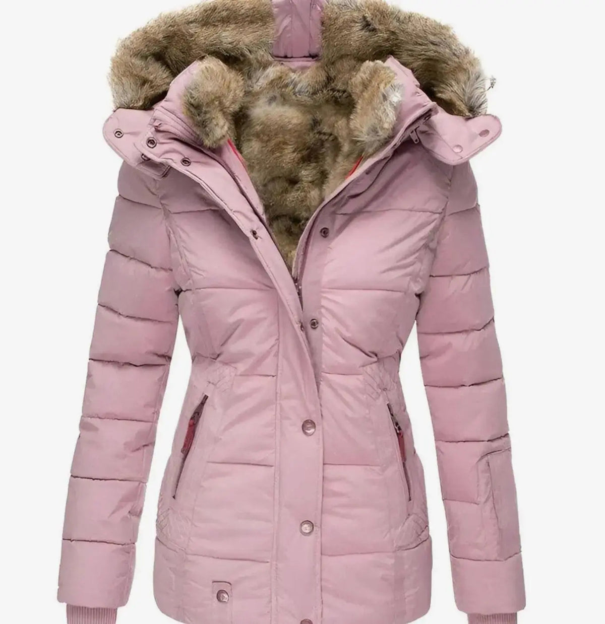 Women's Quilted Hooded Faux Fur Trim Puffer Jacket