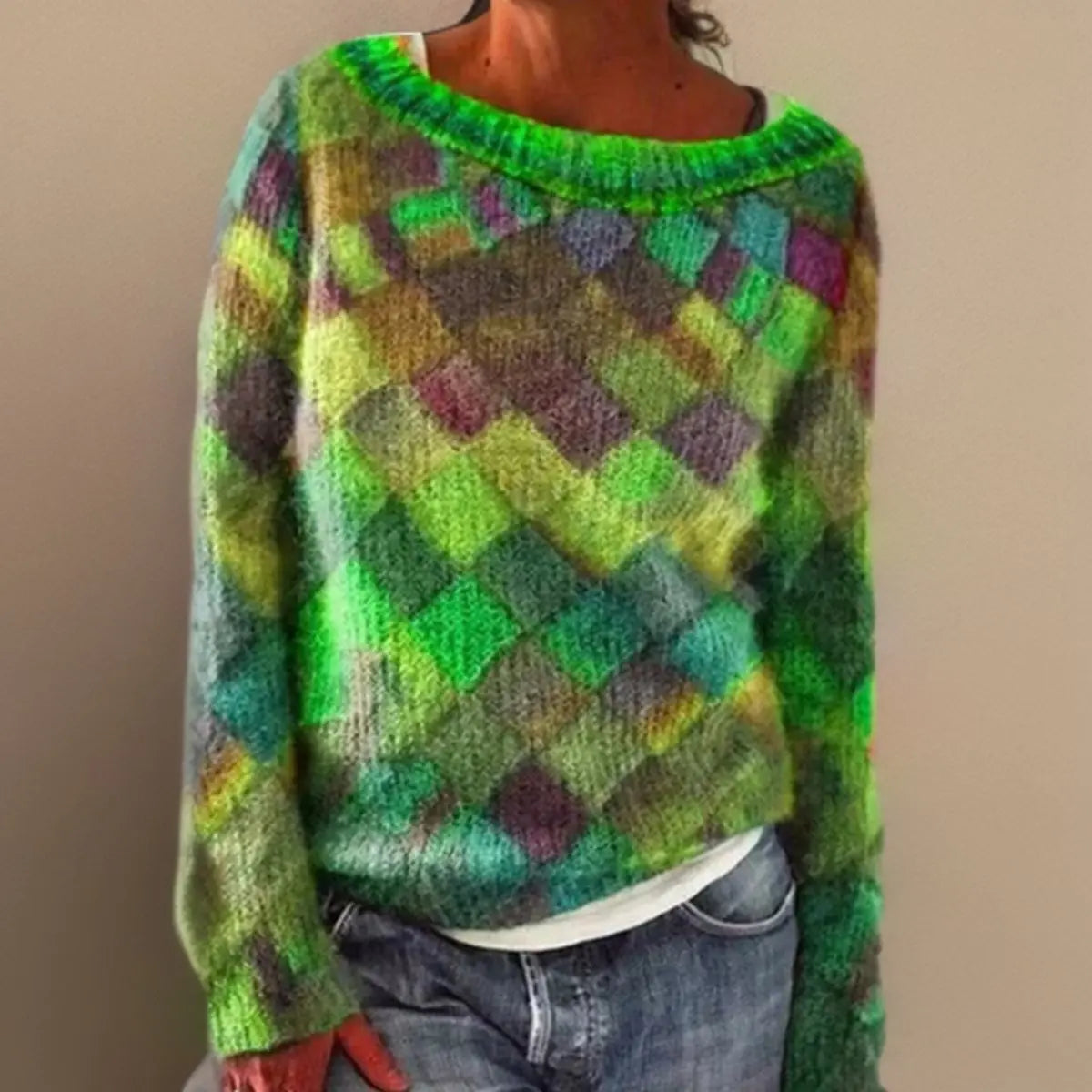 Women's Relaxed-Fit Argyle Knit Sweater Jumper