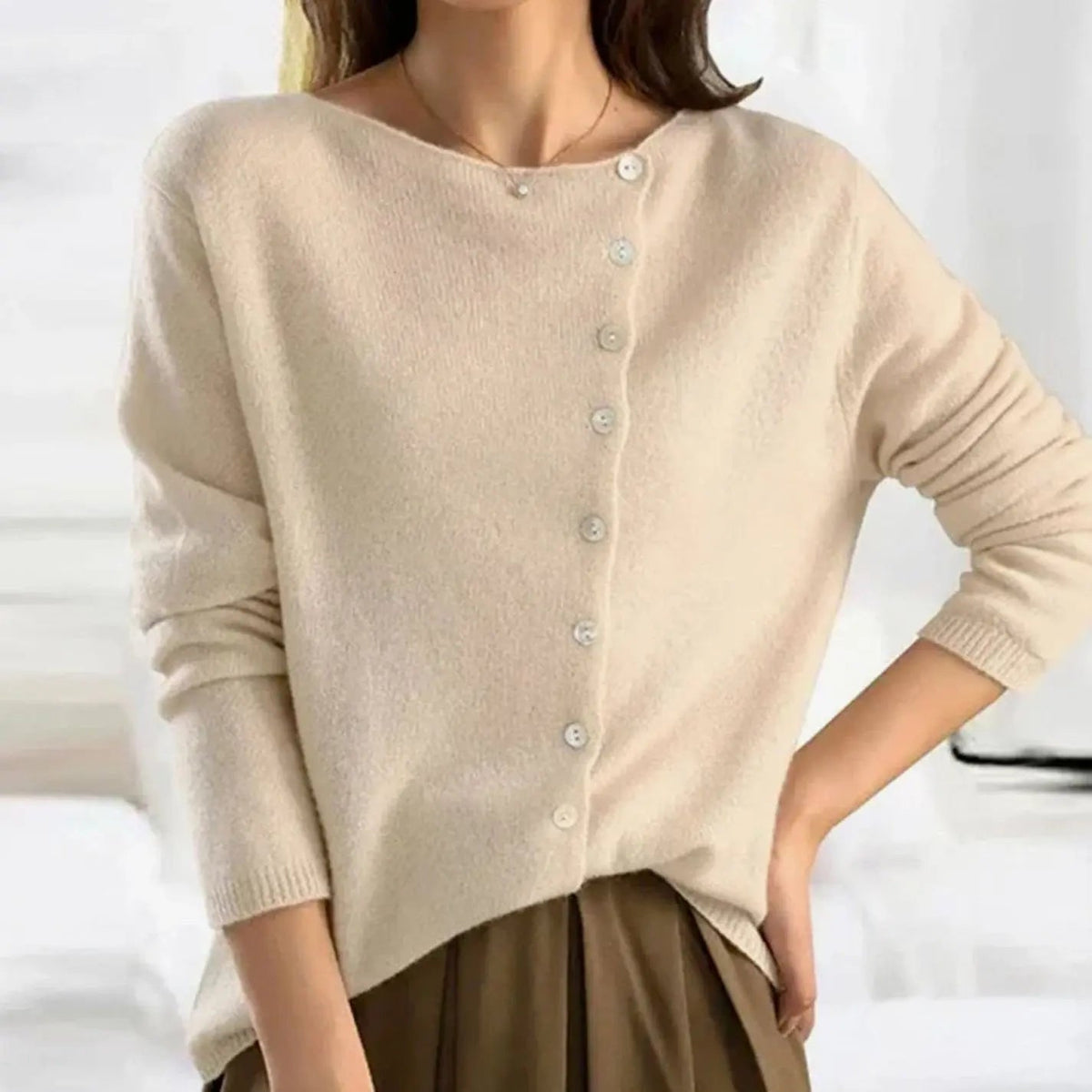 Women's Relaxed Fit Button Front Cardigan Knit Jumper