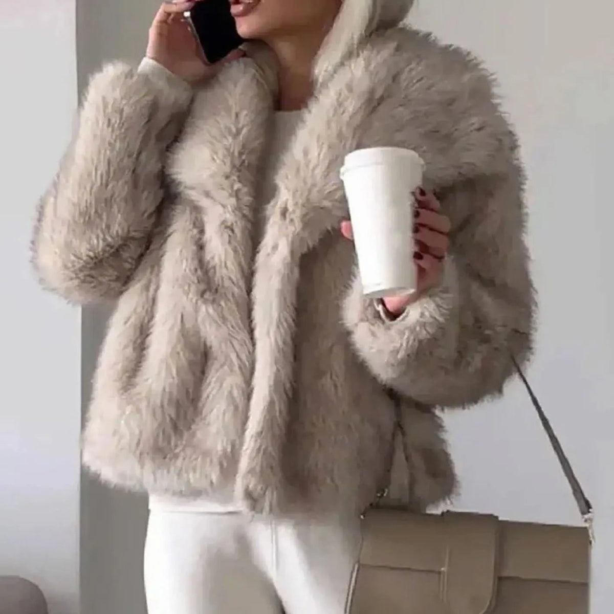 Women's Relaxed Fit Faux Fur Jacket Open Front Fluffy Coat