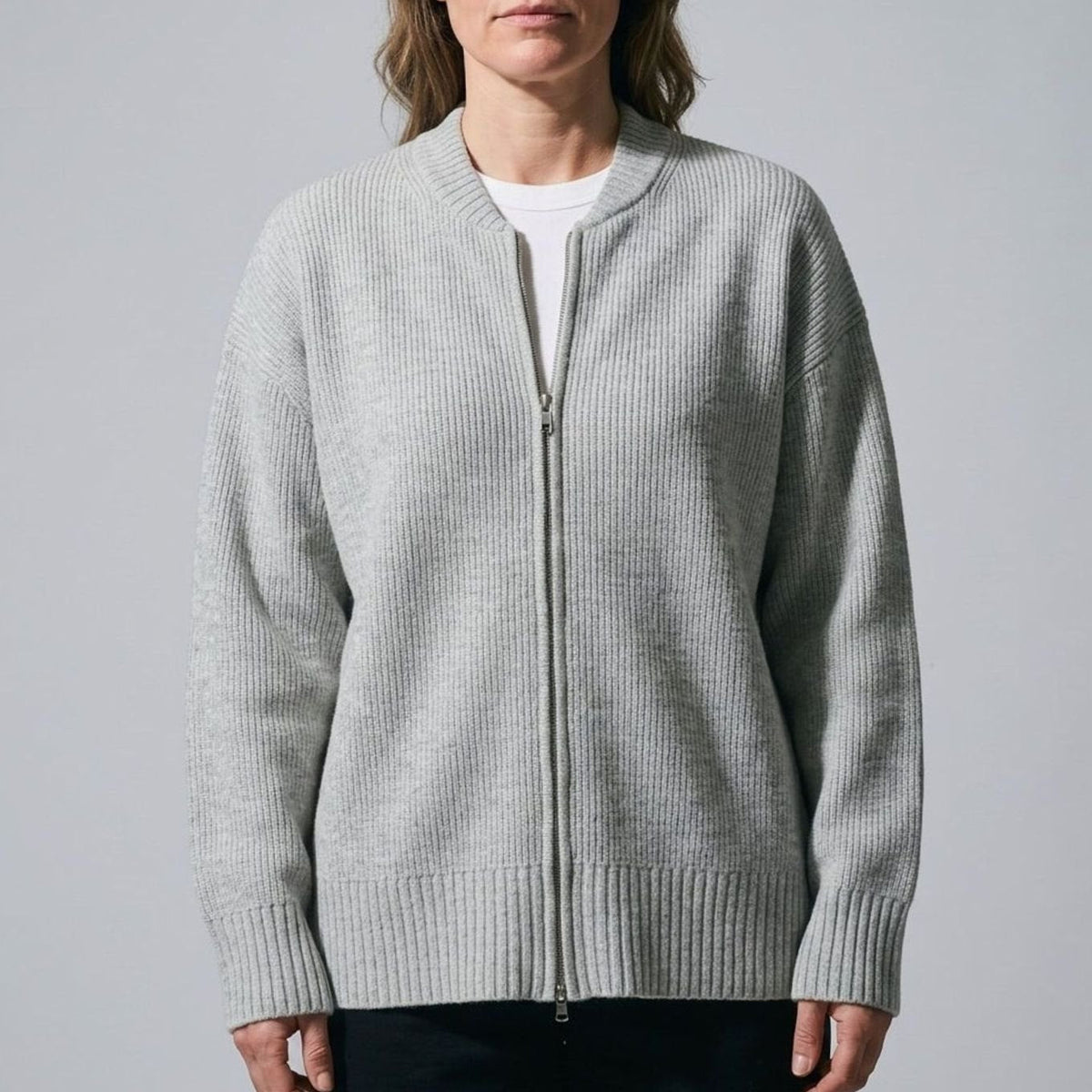 Women's Relaxed-Fit Full-Zip Ribbed Knit Cardigan