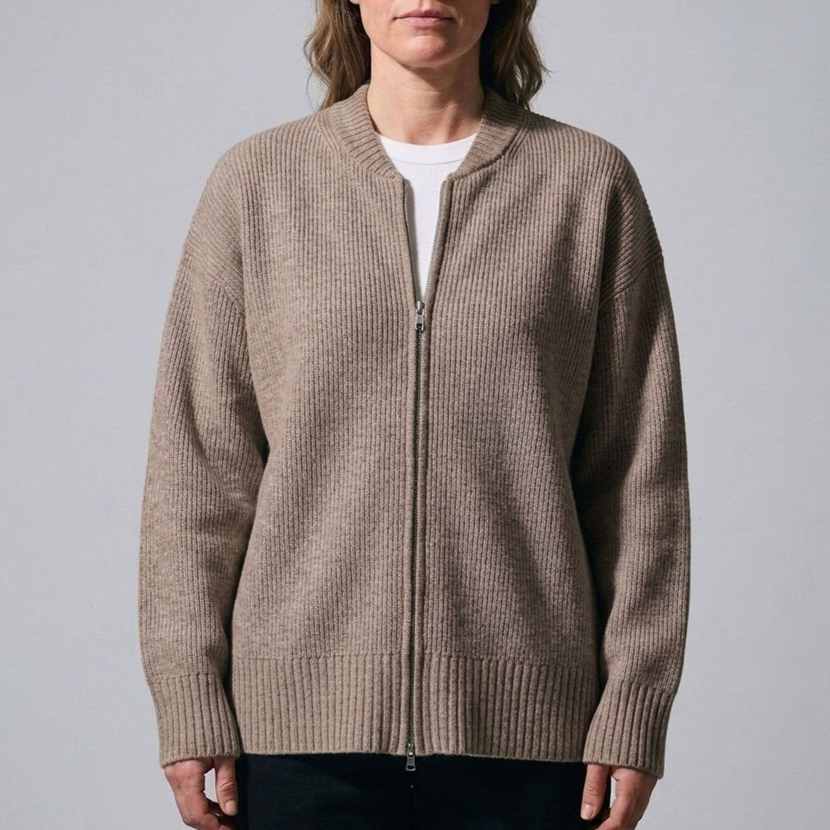 Women's Relaxed-Fit Full-Zip Ribbed Knit Cardigan