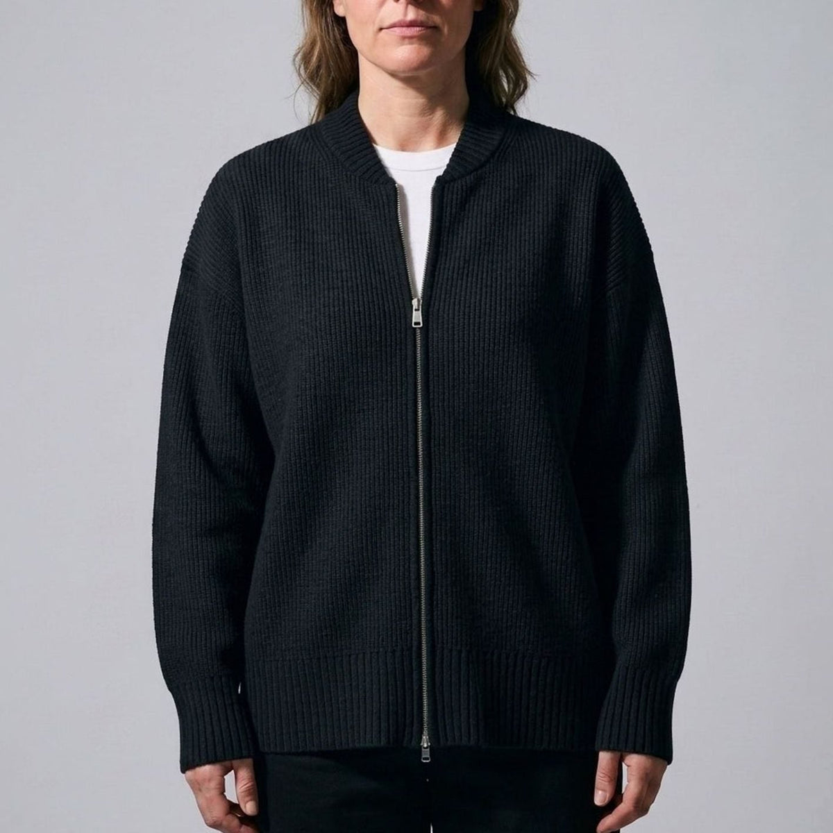 Women's Relaxed-Fit Full-Zip Ribbed Knit Cardigan