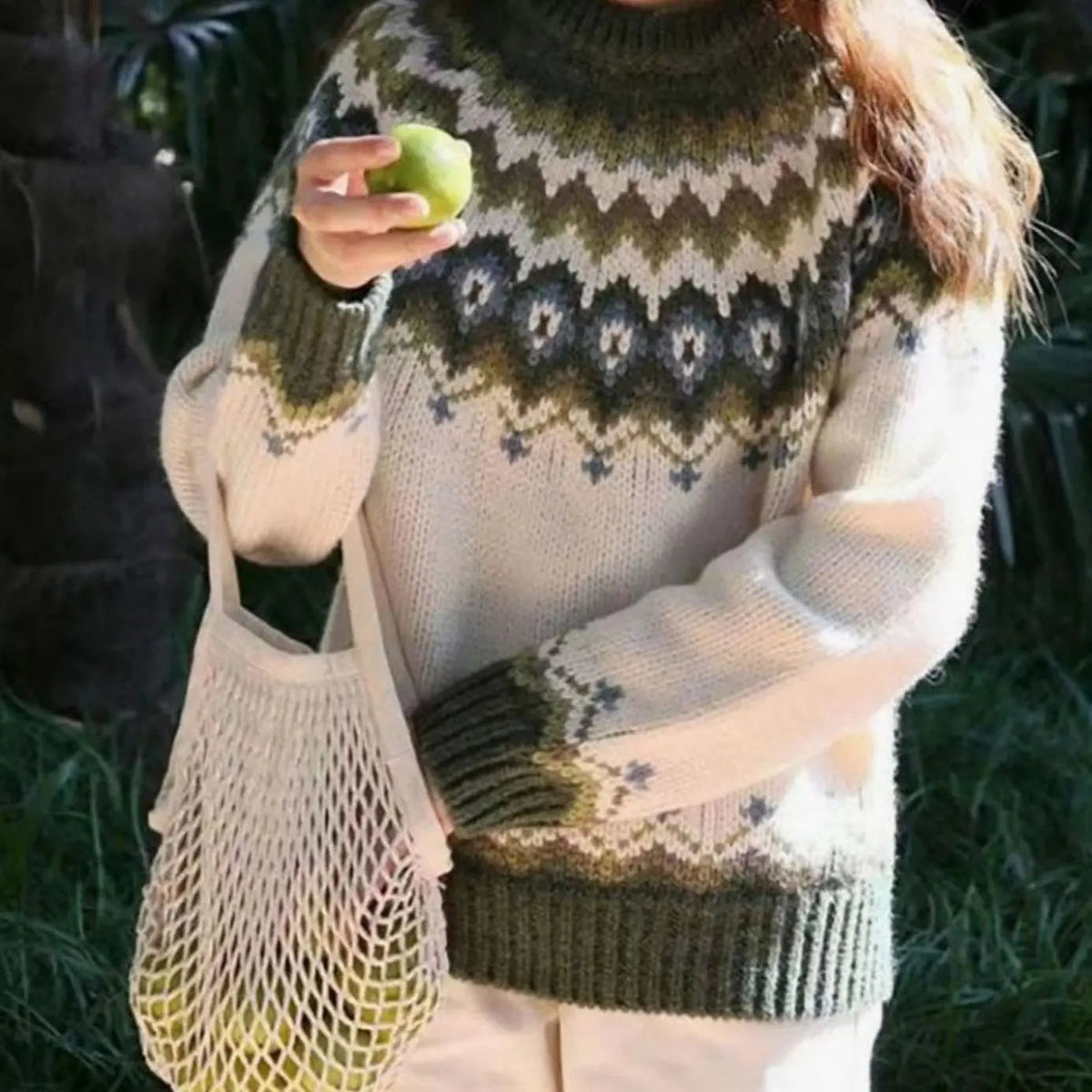 Women's Relaxed-Fit Nordic Fair Isle Pattern Sweater Jumper