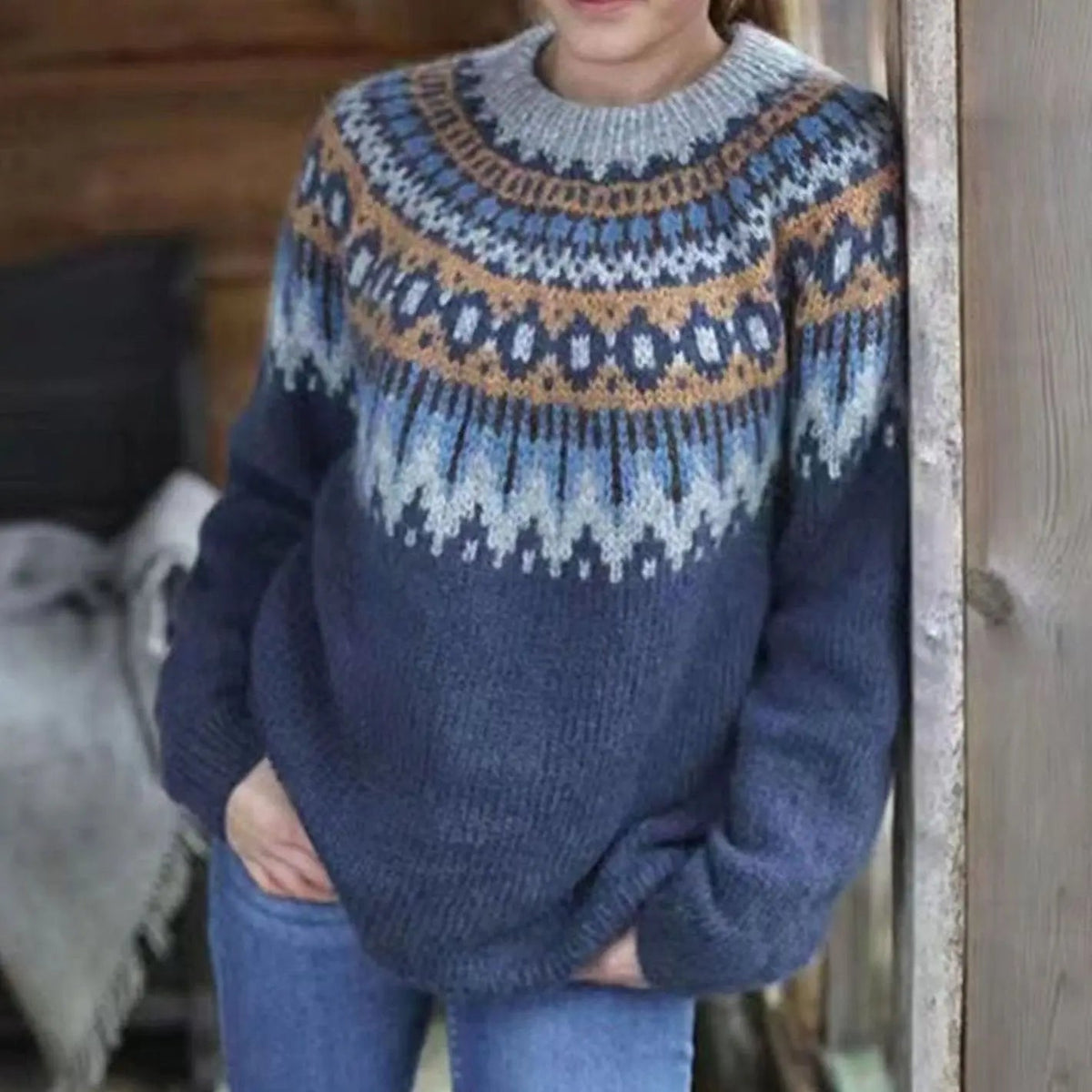 Women's Relaxed-Fit Nordic Fair Isle Pattern Sweater Jumper