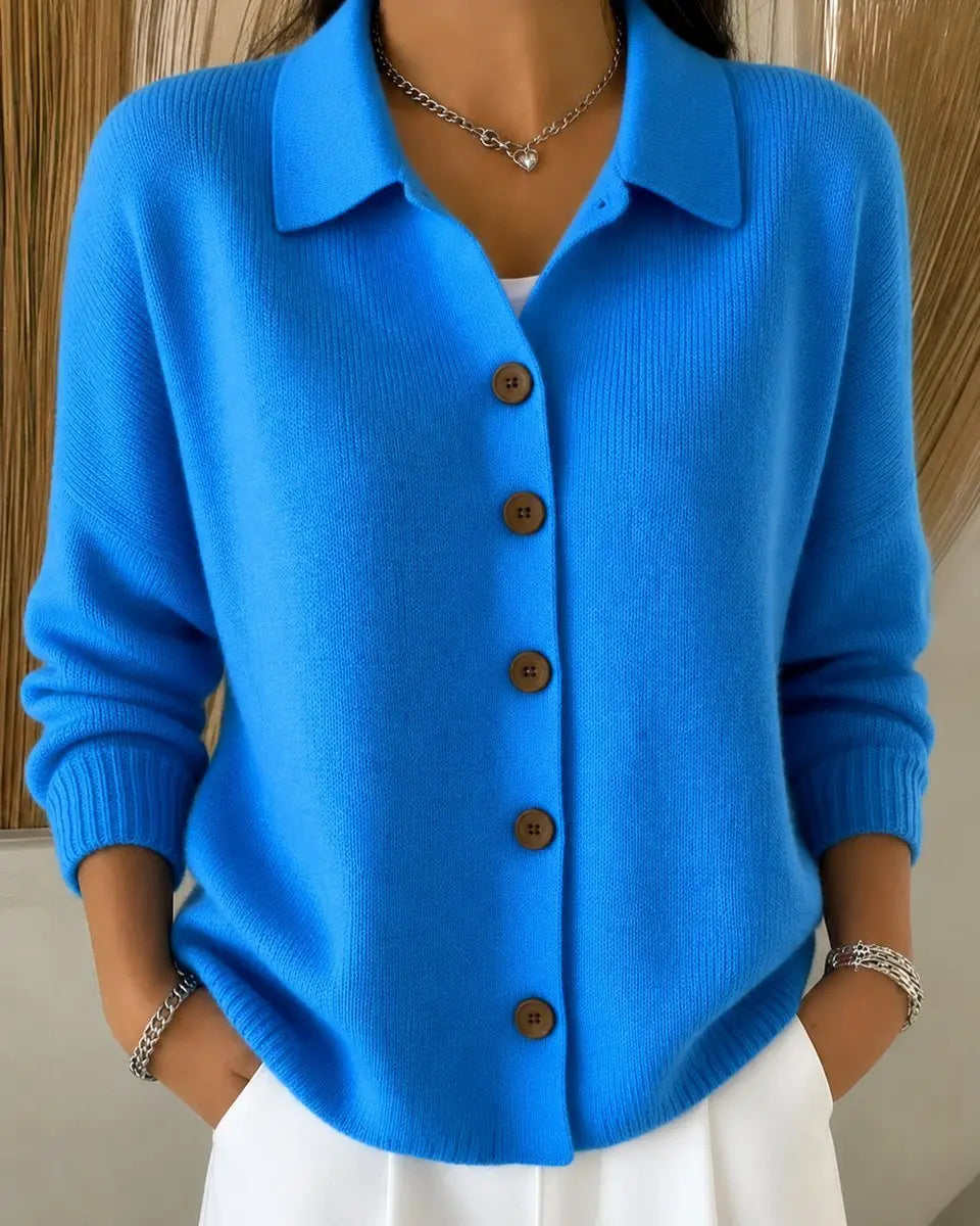 Women's Relaxed-Fit Polo Collar Button-Up Knit Cardigan
