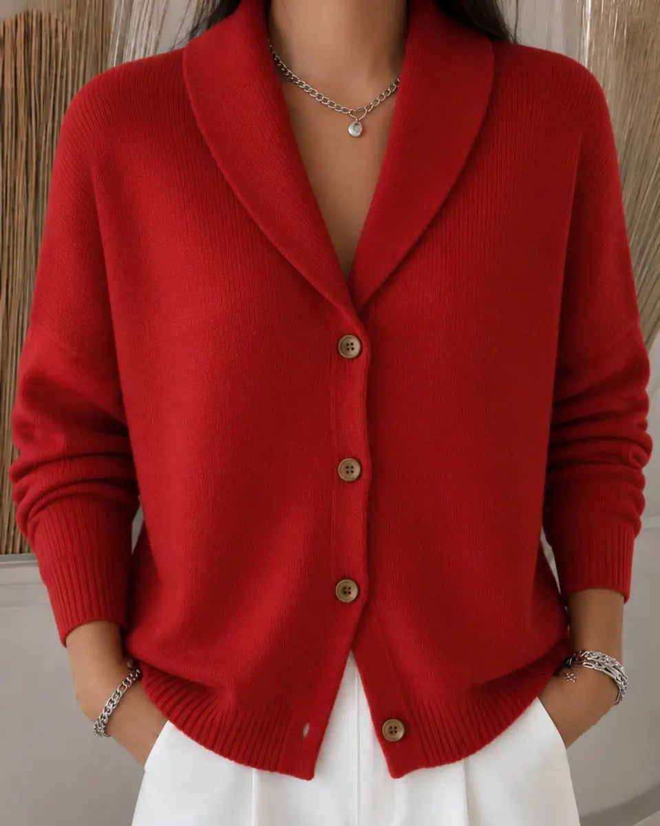 Women's Relaxed-Fit Polo Collar Button-Up Knit Cardigan