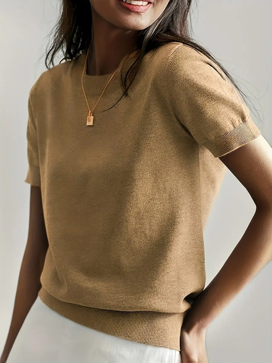 Women's Relaxed Fit Short Sleeve Knit Sweater Top