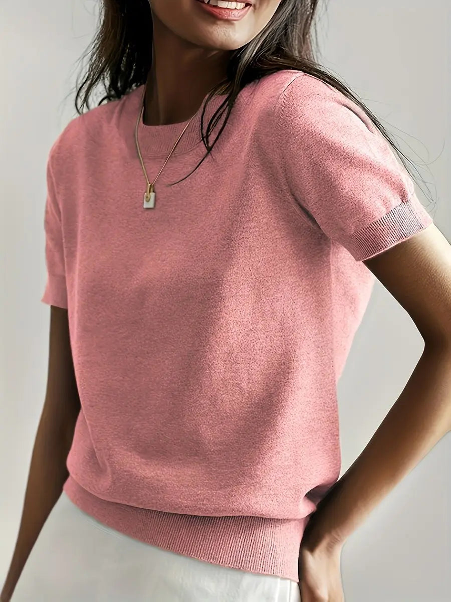 Women's Relaxed Fit Short Sleeve Knit Sweater Top