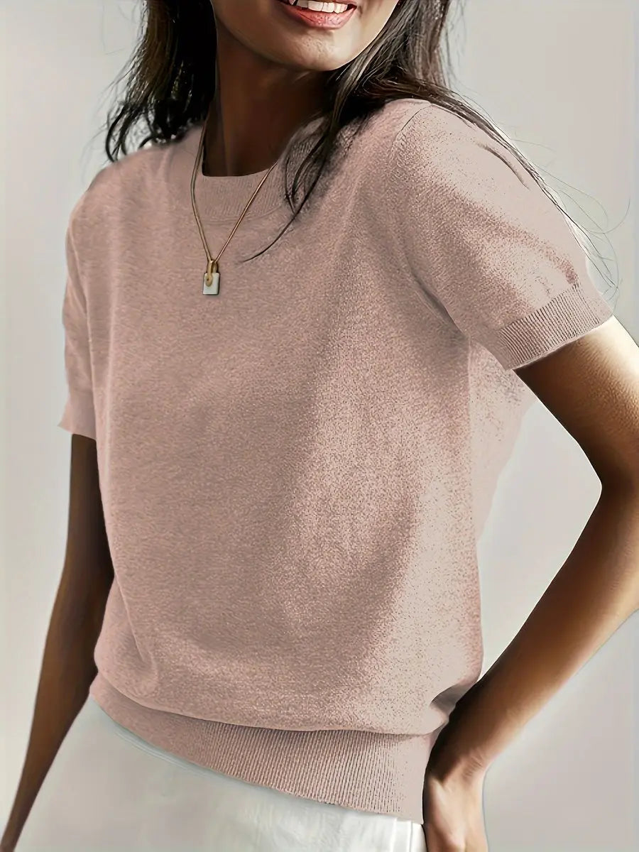 Women's Relaxed Fit Short Sleeve Knit Sweater Top